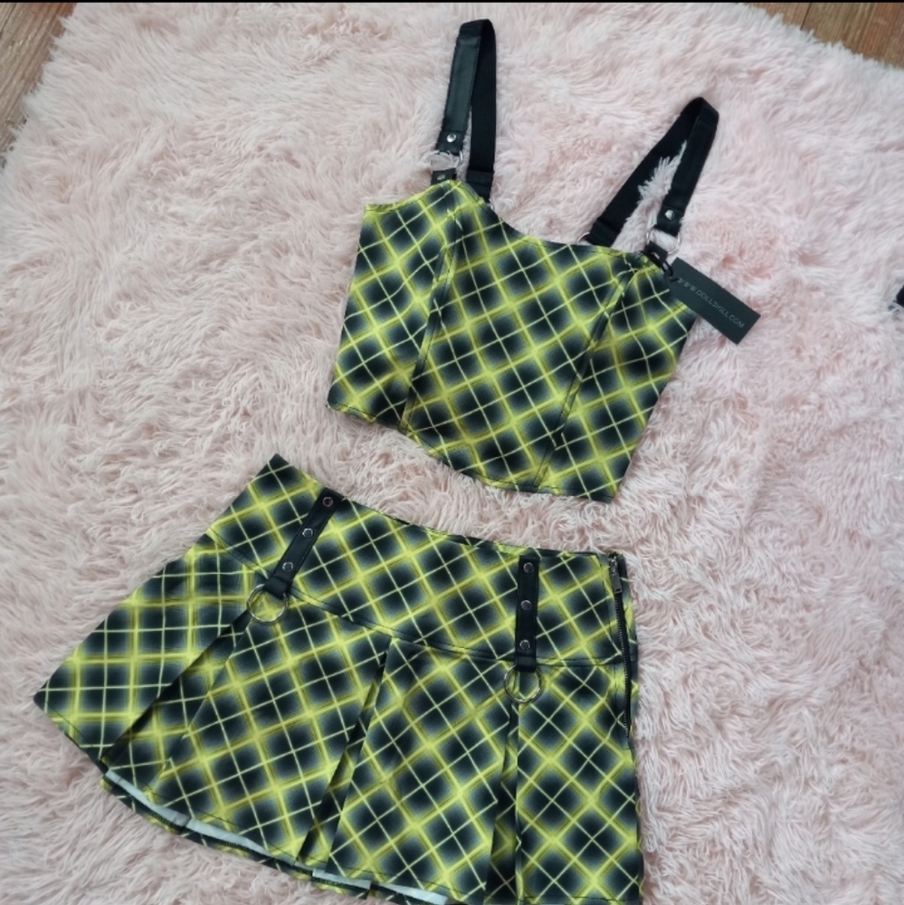 SOLD OUT ONLINE! Dolls kill Vile & Enchanted plaid set- widow goth corset